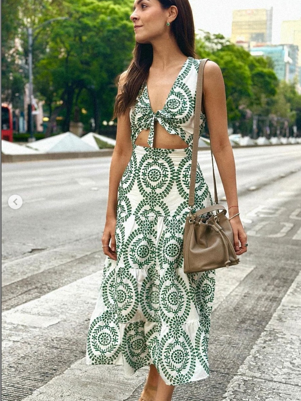 Zara Cutwork Tie-Front Embroidered Green & White Midi Dress Size Medium